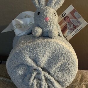 UGG Soft Blue Bunny Rattle and Blanket Set